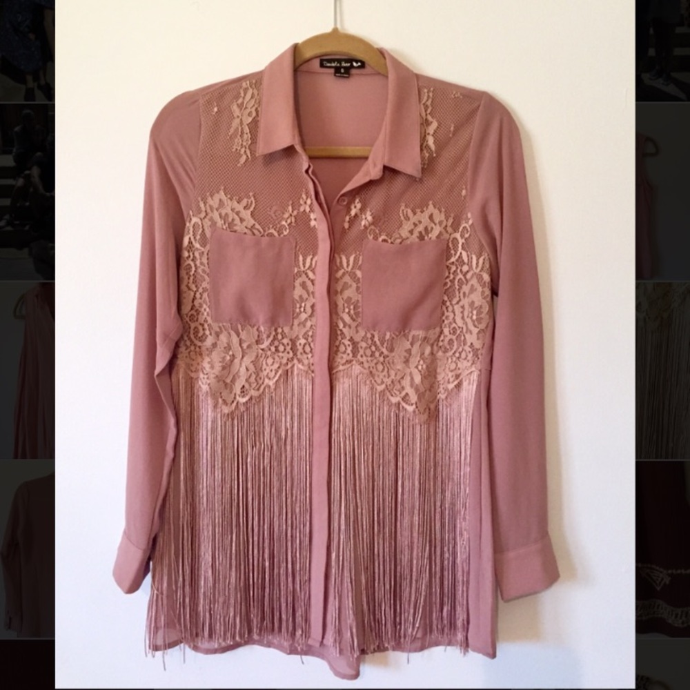 Double Zero • Lace Fringe Button Down Shirt